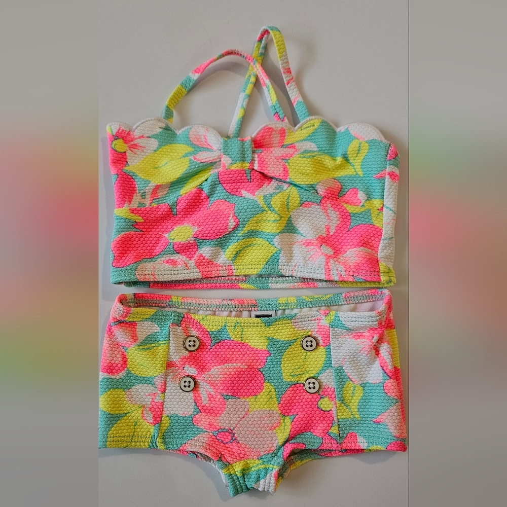 Janie and Jack Pink and Green Bikini Swim Set